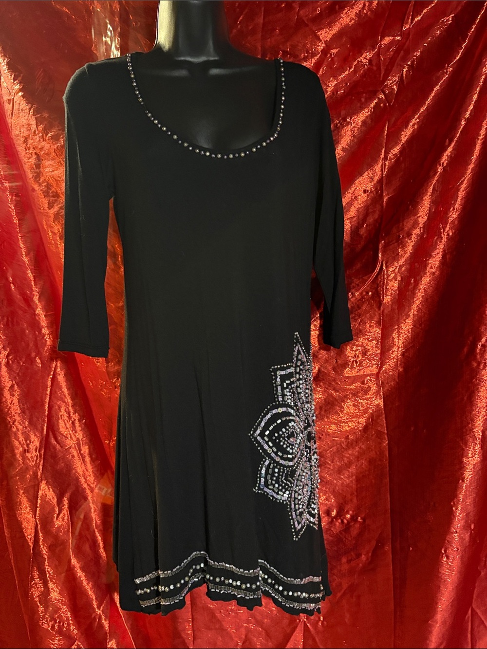 Black Embellished Scoop Neck Women's Top
